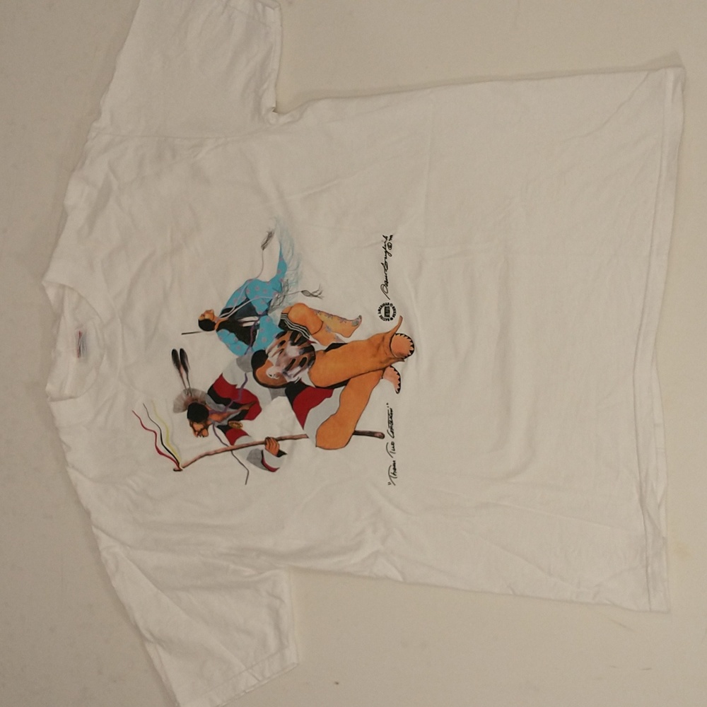 Vintage 90s Native American Design Artisan T Shirt Graphic Tees Warrior Patch